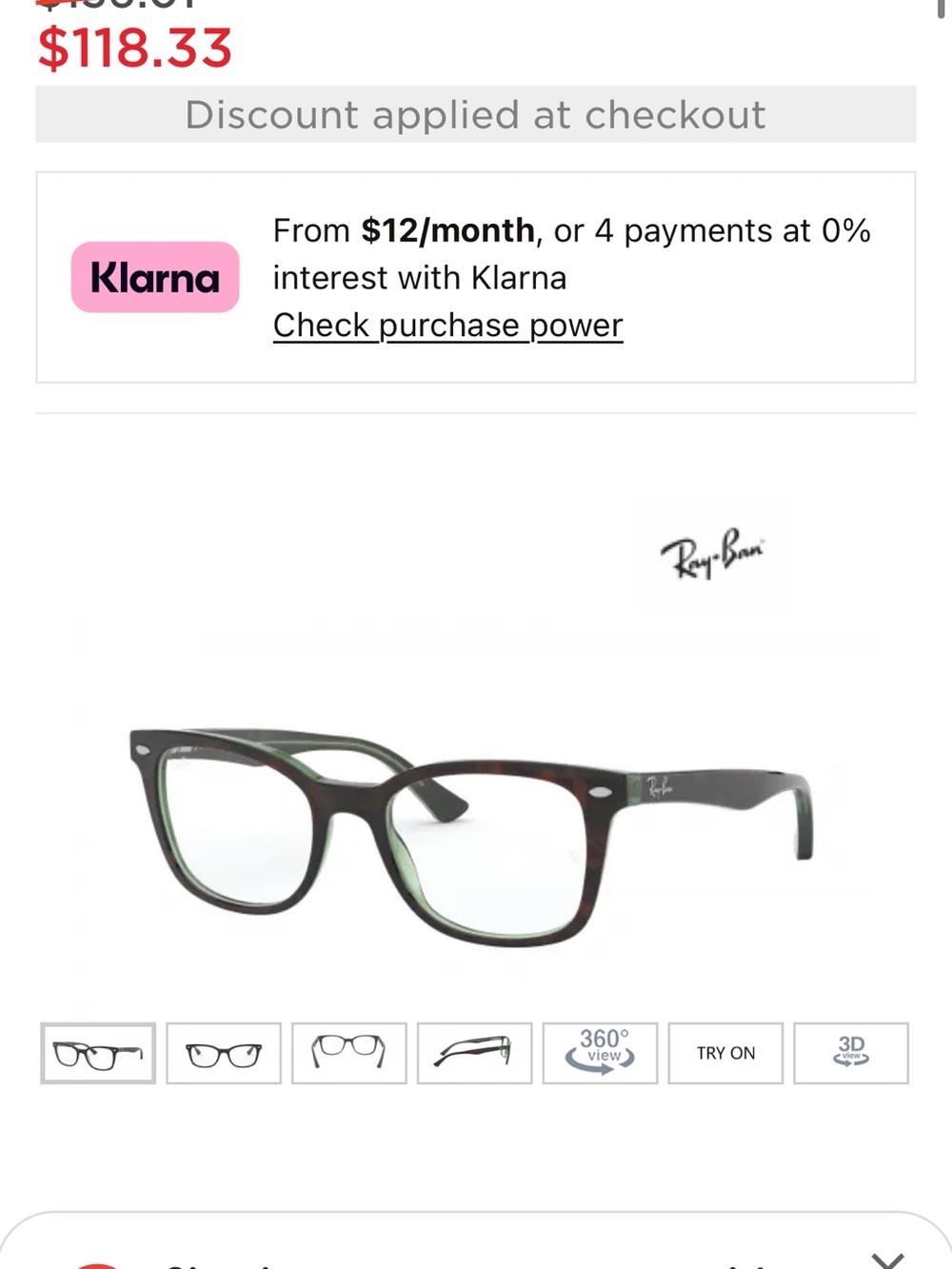 Ray-Ban Tortoiseshell Frame Eyeglasses with Green Lens Tint
